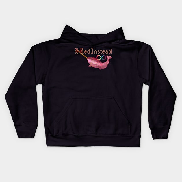 Red Instead Narwhal Kids Hoodie by LondonAutisticsStandingTogether